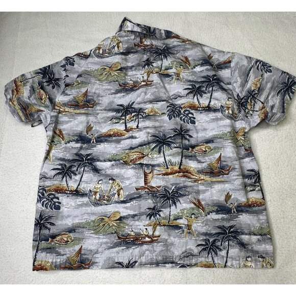 Hilo Hattie Boys Hawaiian Shirt XXS 4/5 Cotton Hawaii Outrigger Canoe Palm Tree - Picture 5 of 7